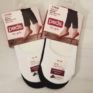 2 Packs Peds for girls Black & White 4 Pair Total Sport Cut Size M 9-3.5 NWT